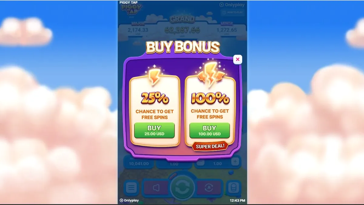 Tampilan visual game Piggy Tap dengan babi merah muda di atas pelampung emas